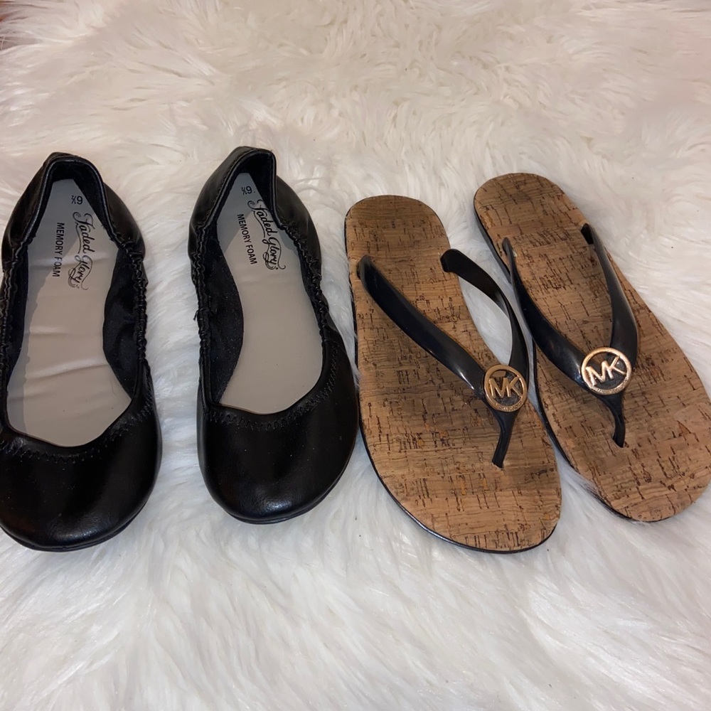 MK sandals and black flats